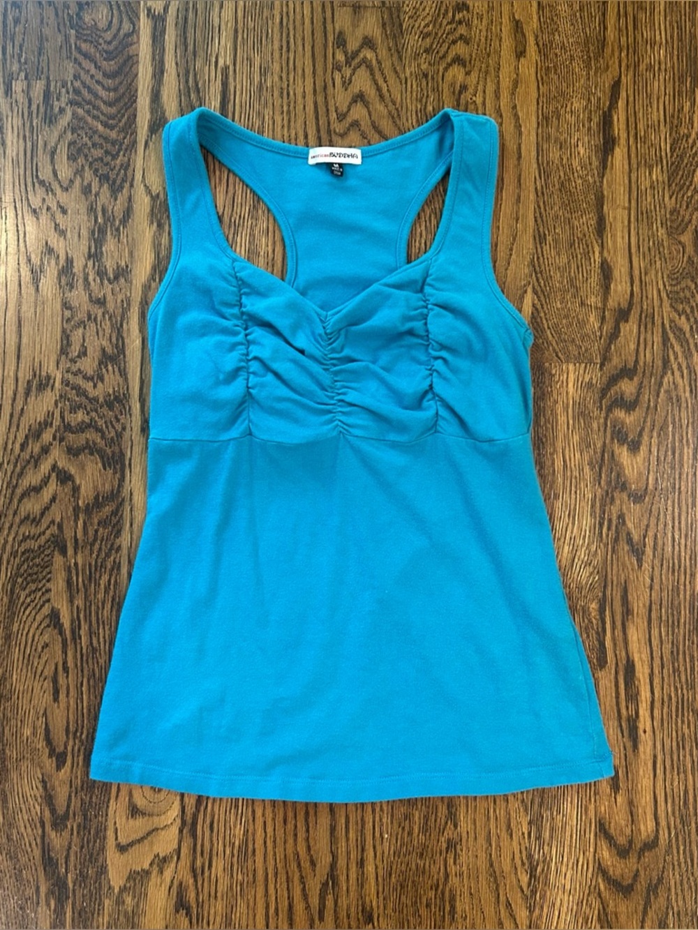 American Buddha Teal Ruched Racerback Tank